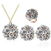 YouBella Jewellery Gold Plated Floral Necklace Jewellery Set with Earrings and Ring for Women and Girls (Silver)