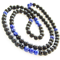 Young & Forever Gift Dvine Spiritual Natural Semi Precious Stone Jewellery Necklace Lapis Lazuli Matt Onyx Rock Reiki Men Necklace Buddha Beads and Men Necklace Long