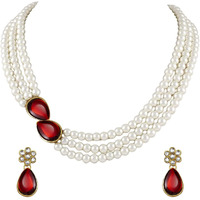 Peora Pearl Mala Maroon Necklace with Earrings for Women Girls Traditional Ethnic Jewellery Set