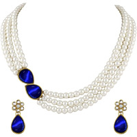 Peora Pearl Mala Blue Necklace & Earrings for Women Girls Traditional Ethnic Jewellery Set