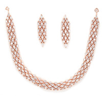 ZENEME Jewellery American Diamond Choker Necklace Set With Earring For Women and Girls (White Rose Gold)