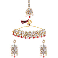 YouBella Jewellery Sets for Women Gold Plated Wedding Bridal Necklace Jewellery set with Earrings For Girls/Women (Red)