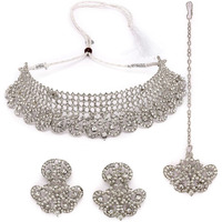 Sukkhi Stylish Shiny Rhodium Plated Silver AD Stones Choker Necklace Set With Earring And Maangtika | Jewellery Set For Women (NS105607)