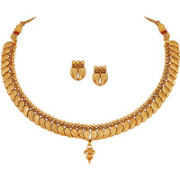 JFL - Jewellery for Less one gram Gold Plated Traditional Leaf design Necklace with Earring and Adjustable Thread for Women and Girls