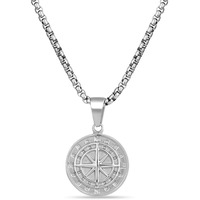 Fashion Frill Silver Chain Pendants For Men Round Pendant Silver Compass Necklace Chain For Men Boys Mens Jewellery Pendant Necklace Accessories