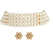 Shining Diva Fashion Latest Stylish Fancy Traditional Pearl Choker Necklace Jewellery Set for Women (13221s), White