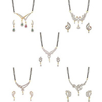 ZENEME White American Diamond Combo Of 4 Mangalsutra With Earrings Set For Women (Design-10)