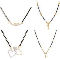 ZENEME Jewellery One Gram Gold Plated Combo of 4 Mangalsutra Necklace Pendant Tanmaniya Nallapusalu Black Bead Chain For Women and Girls (Design 10)
