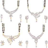 ZENEME White American Diamond Combo Of 4 Mangalsutra With Earrings Set For Women (Design-2)