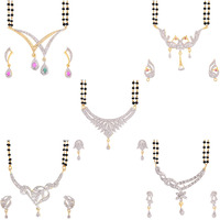 ZENEME White American Diamond Combo Of 4 Mangalsutra With Earrings Set For Women (Design-11)