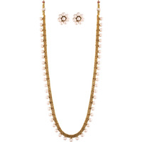 I Jewels 18K Gold Plated Traditional Stylish Long Necklace With Earrings For Women & Girls (MC042W)