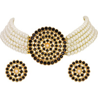Shining Diva Fashion Latest Choker Design Traditional Stylish Fancy Pearl Necklace Jewellery Set for Women (A12658s), Black White, One