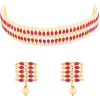 I Jewels Gold Plated Traditional Kundan Pearl Choker Necklace Jewellery Set For Women And Girls (K7209) (Rani Pink)