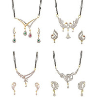 ZENEME White American Diamond Combo Of 4 Mangalsutra With Earrings Set For Women (Design-7)