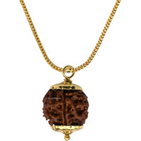 Crystal Heaven Rudraksha Original 5 Mukhi Pendant Necklace for Women Men | Certified Rudraksha with Velvet Pouch (Gold)