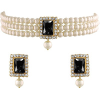Peora Gold Plated Indian Traditional Crystal Pearl Beaded Choker Necklace Jewellery Set for Women