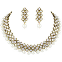 Shining Diva Fashion White Pearl Kundan Choker Necklace Set With Earrings For Women (7814S)