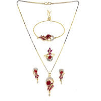 ZENEME Cubic Zirconia Fashion Necklace Pendant Set Ring Bracelet With Earring Jewellery For Women Pack Of 4
