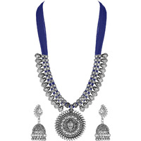 Shining Diva Fashion Latest Oxidised Silver Antique Design Necklace Set Jewellery Set for Women (Blue) (11243s)