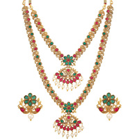 Shining Diva Fashion Latest Combo Design Pearl Necklace Set for Women Traditional Gold Plated Jewellery Set for Women (Multicolor) (10592s)