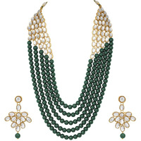 Peora Gold-plated Brass and Pearl & Kundan Jeweller Set for Women & Girls (Green)