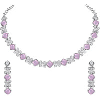 Atasi International Silver Plated Purple Crystals AD Diamond Style Delicate Necklace Jewellery Set for Women & GIrls (RPU1744)