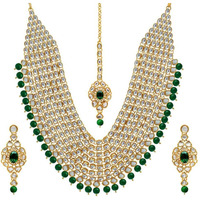 Shining Diva Fashion Latest Kundan Design Bridal Necklace Set for Women Wedding Traditional Gold Plated Jewellery Set for Women (Green) (10011s)