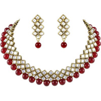 Shining Diva Fashion Red Kundan Pearl Choker Traditional Necklace Jewellery Set With Earrings For Women (7813S)