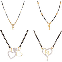 ZENEME Jewellery One Gram Gold Plated Combo of 4 Mangalsutra Necklace Pendant Tanmaniya Nallapusalu Black Bead Chain For Women and Girls (Design 6)