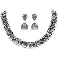 Sasitrends Oxidized German Silver Necklace with Earrings Jewellery Set for Women and Girls