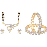 ZENEME Womens Pride Designer American Diamond Gold Plated Mangalsutra & Bangle Set Combo Jewellery For Women (2.4, Design-5)