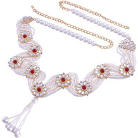 I Jewels 18K Gold Plated Traditional Ethnic Floral Design Kundan And Stone Studded Adjustable Pearl Kamarband/Belly Chain/Kandora/Wait Belt For Women (B038M)