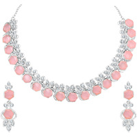 Atasi International Silver Plated Pink Crystals Diamond Womens Necklace Set | Jewellery Set With Earrings | RMP5766