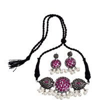 Shining Diva Fashion Latest Stylish Traditional Oxidised Silver Necklace Jewellery Set for Women (13199s)