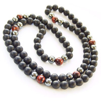Young & Forever Gift Dvine Spiritual Natural Semi Precious Stone Jewellery Necklace Red Tiger Eye Onyx Hematite Reiki Men Necklace Buddha Beads and Men Necklace Long