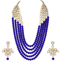 Peora Gold-plated Brass and Pearl & Kundan Jeweller Set for Women & Girls (Blue)