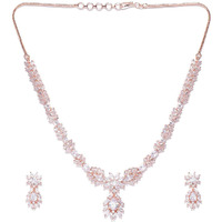 Priyaasi American Diamond Jewellery Set for Women | Fancy Jewellery | Designer Drop Rose Gold-Plated Floral Earrings & Necklace for Women & Girls