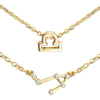 Peora Libra Horoscope Constellations Zodiac Sign Pendant Necklace & Bracelet Jewellery Combo Set for Women (Golden)