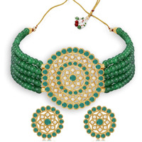 Sukkhi Amazing Gold Plated Green & White Pearl Choker Necklace Set for Women (SKR70445), free size