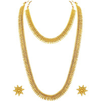 Peora Traditional Gold Plated Long Short Maharani Haar Necklace with Earrings South Indian Traditional Bridal Combo Jewellery Set for Women Girls