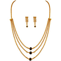 JFL - Jewellery for Less Traditional Ethnic 1 g 3 Layer Gold Plated Beaded Chain with Black Onyx Stone Long Necklace Set with Earring for Women,Valentine