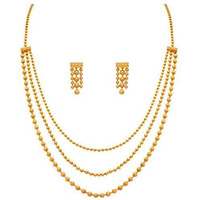 JFL - Jewellery for Less Traditional Necklace & Earrings set One Gram Gold Plated Necklace set Jewellery for women & Girls Latest stylish gold temple jewellery set for women