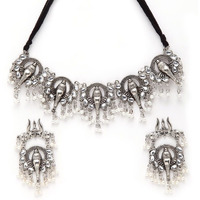 Shining Diva Fashion Latest Stylish Traditional Oxidised Silver Necklace Jewellery Set for Women (13126s)