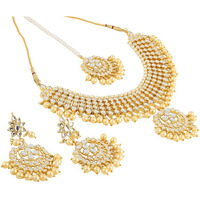 Shining Diva Gold Plated Kundan Pearl Traditional Necklace Set with Earrings for Women and Girls (White)(9609s)
