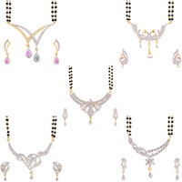 ZENEME White American Diamond Combo Of 4 Mangalsutra With Earrings Set For Women (Design-12)
