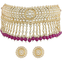 I Jewels Gold Plated Traditional Kundan & Pearl Studded Bridal Choker Necklace With Round Earrings Jewellery Set For Women (K7210Pu)