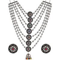 Shining Diva Fashion Latest Stylish Traditional Oxidised Silver Necklace Jewellery Set for Women (12391s)