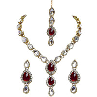 Lucky Jewellery Maroon Gold Plated Kundan Jewellery Set for Women (MSK-1-LINE-M)