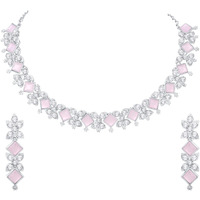 Atasi International Silver Plated Mint Pink Crystal Necklace Jewellery Set with Earrings For Women & Girls for Party, Wedding, Festive (RMP5781)
