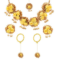 ZENEME Jewellery Pearl Designer Yellow & Gold Jewellery Set with 5 Items for Women & Girls (Mehandi/Haldi Bridal/Baby Shower)